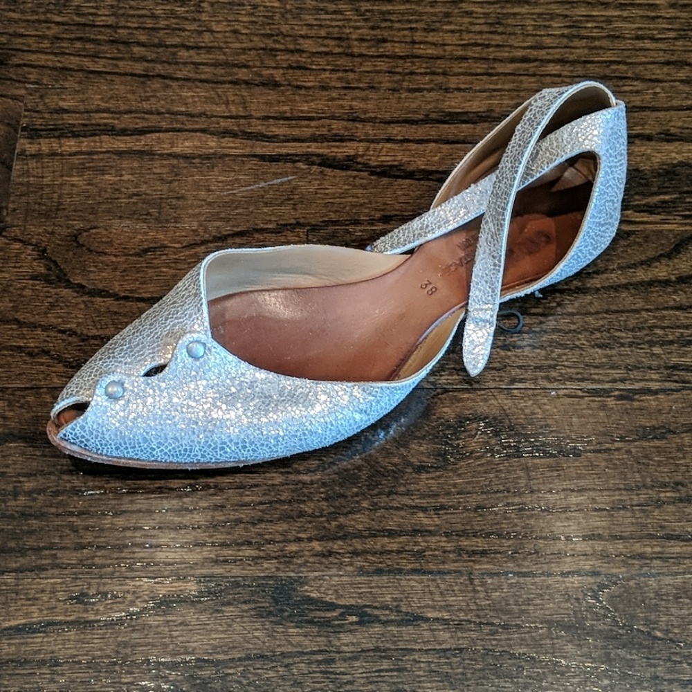 Light gold, real leather, ankle closure flats